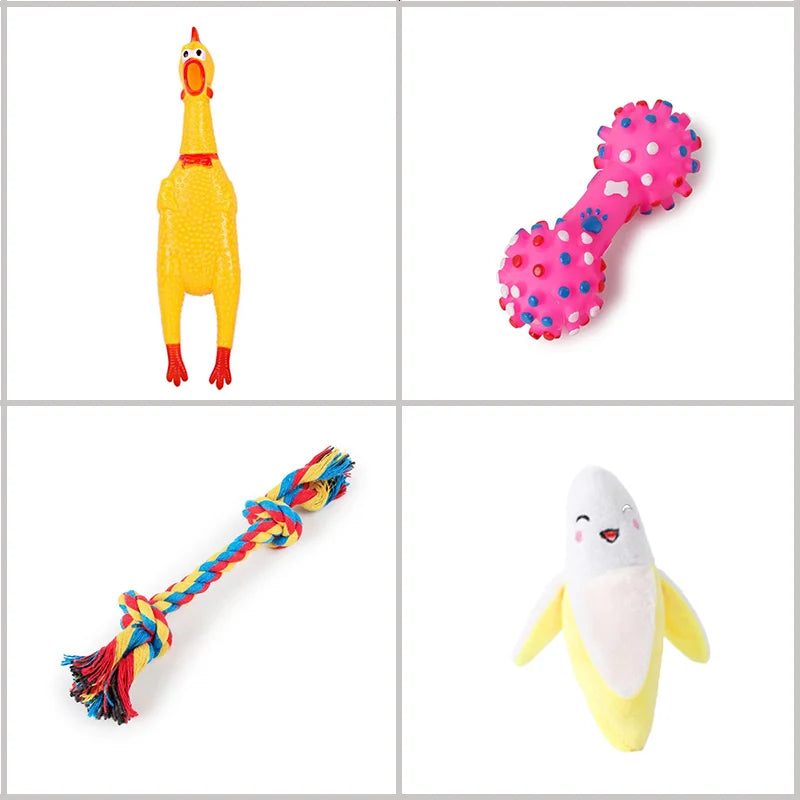 4 Pcs Dog Toys Pet Ball Bone Rope Squeaky Plush Toys Kit Puppy Lnteractive Molar Chewing Toy for Small Large Dogs Pug Supplies