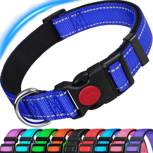 HKEEY Dog Collar, Adjustable Reflective Nylon Dog Collar Classic Solid Colors, Soft Neoprene Padding for Small Medium Sized Dogs Neck (9-14.2 Inch)