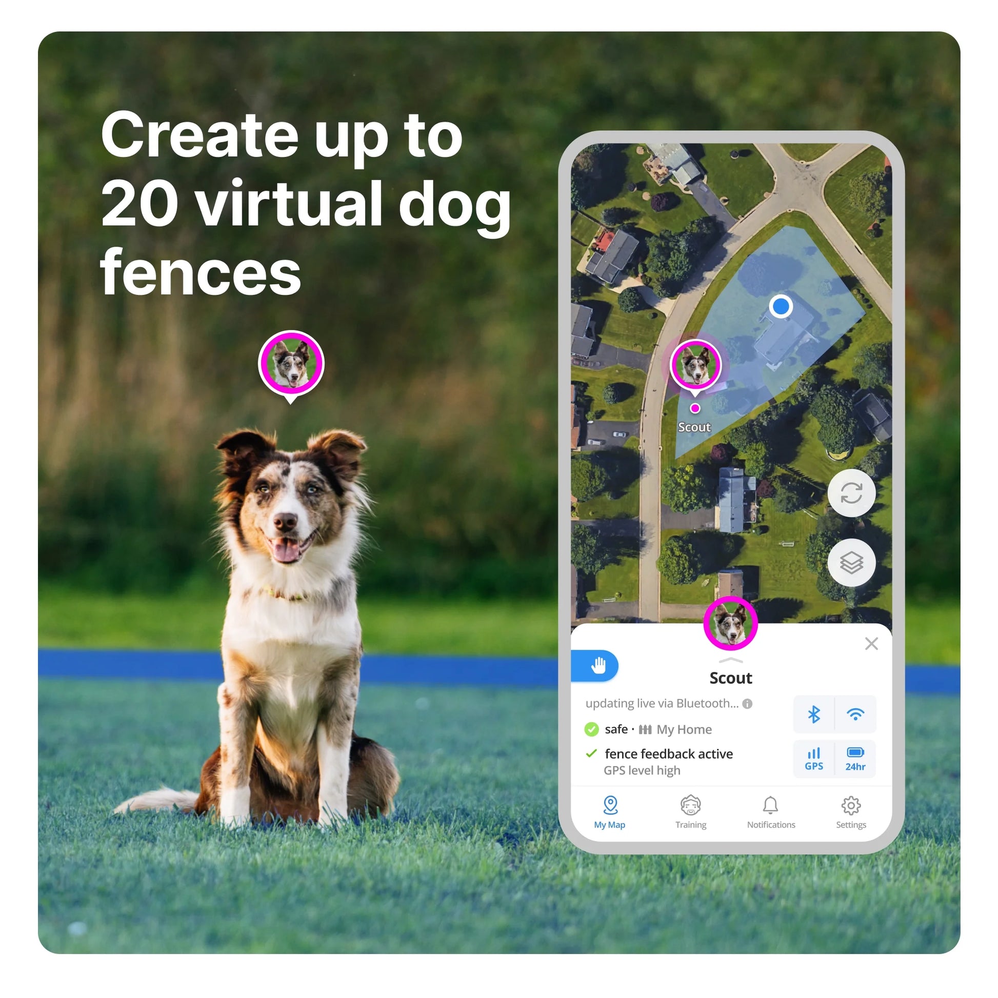 3 - Wireless GPS Dog Fence & Training Collar with Real-Time Tracking, Waterproof