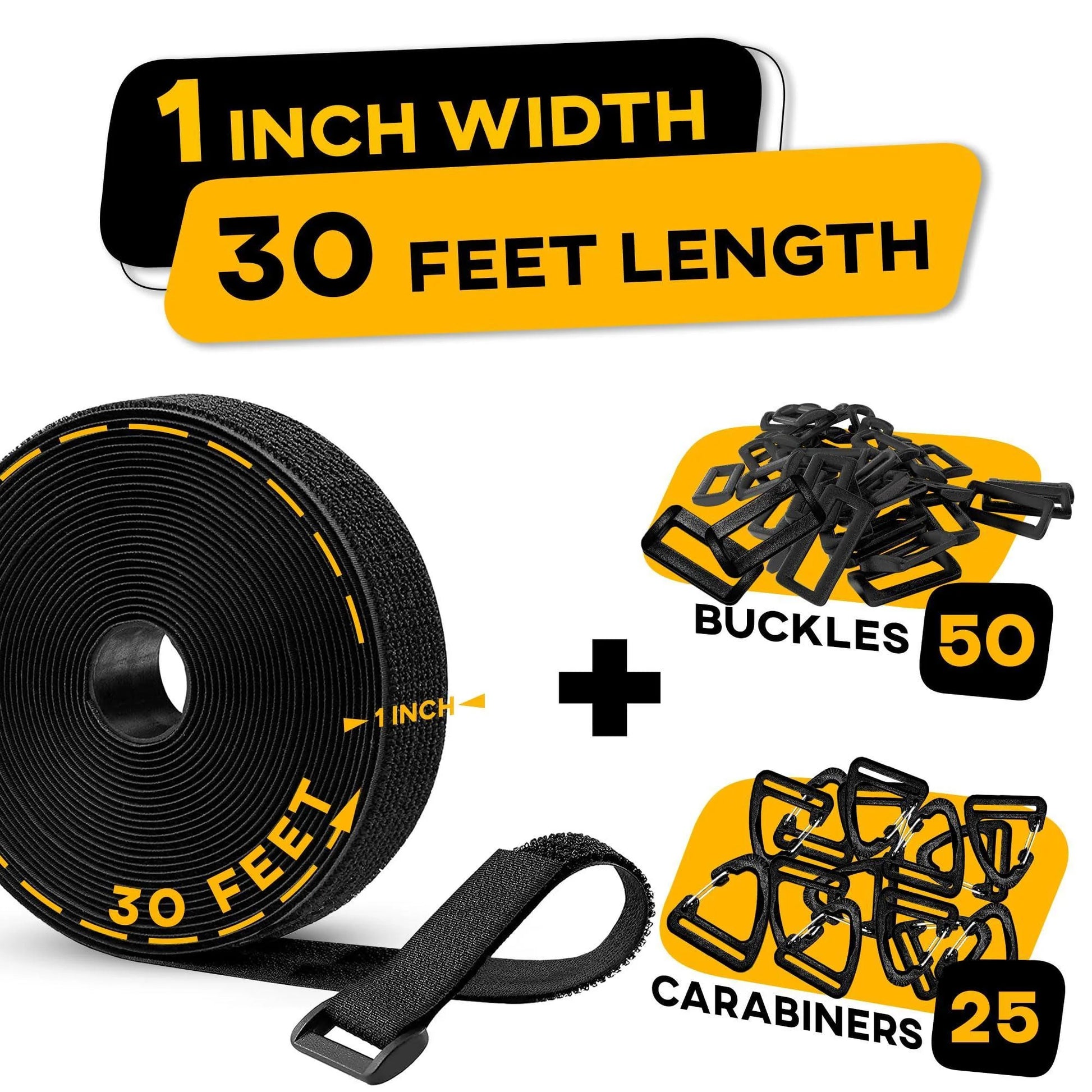 Hook and Loop Cable Straps with 50 Bucklets and 25 Carabineres Reusable
