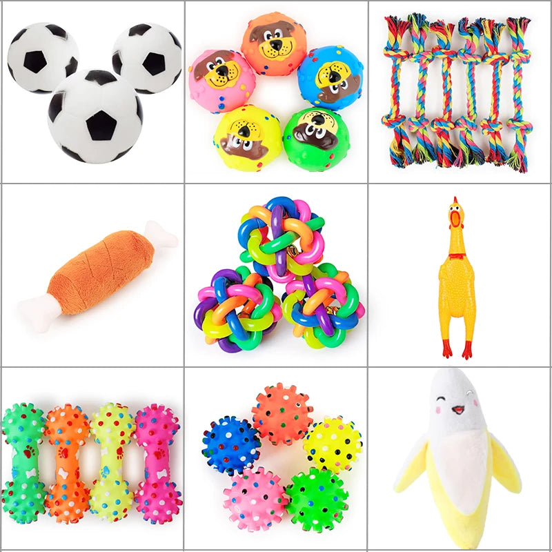 4 Pcs Dog Toys Pet Ball Bone Rope Squeaky Plush Toys Kit Puppy Lnteractive Molar Chewing Toy for Small Large Dogs Pug Supplies