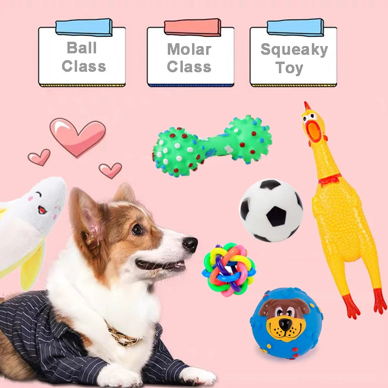 4 Pcs Dog Toys Pet Ball Bone Rope Squeaky Plush Toys Kit Puppy Lnteractive Molar Chewing Toy for Small Large Dogs Pug Supplies