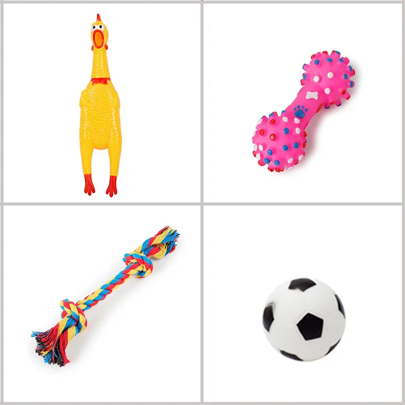 4 Pcs Dog Toys Pet Ball Bone Rope Squeaky Plush Toys Kit Puppy Lnteractive Molar Chewing Toy for Small Large Dogs Pug Supplies