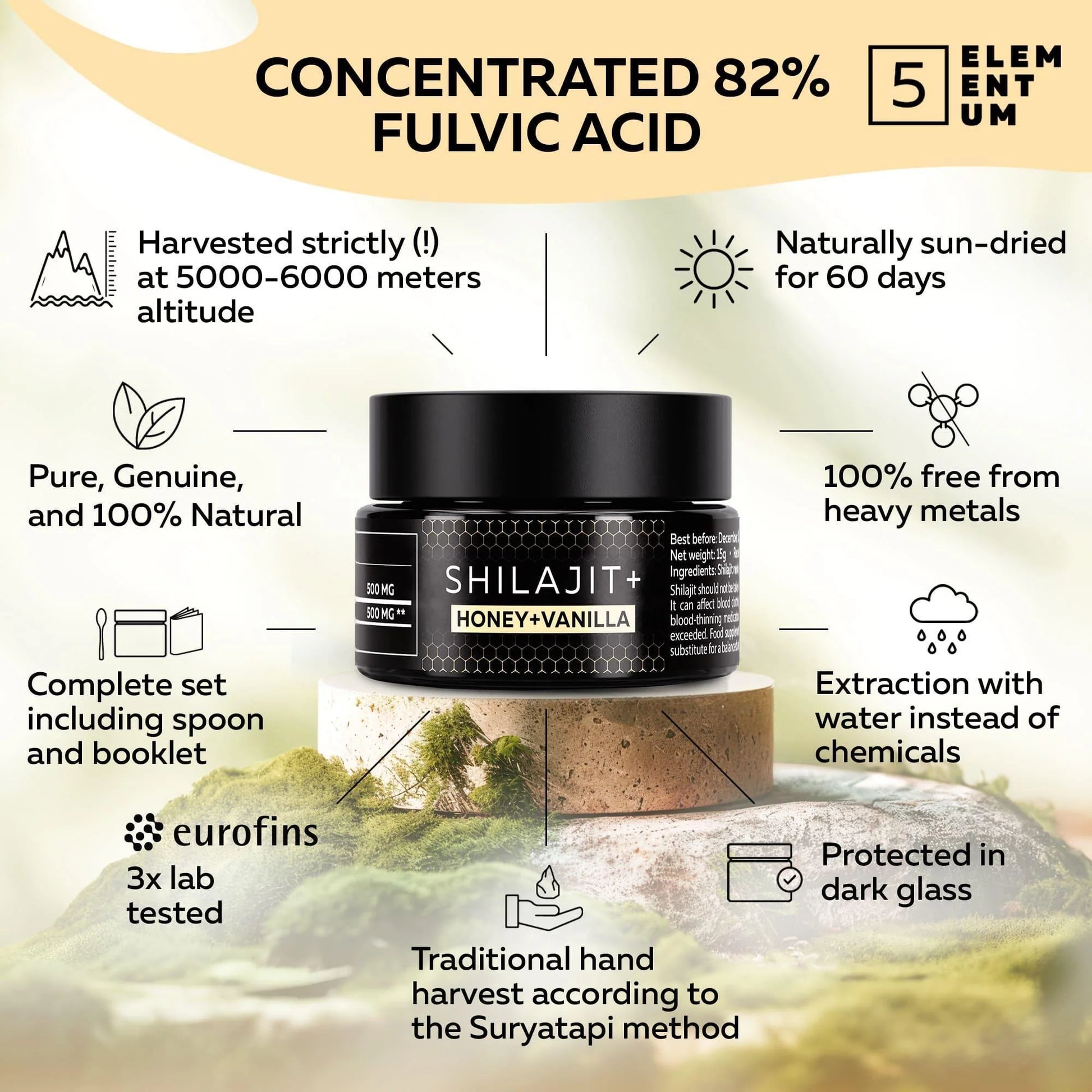 Natural Shilajit Organic Resin Shilajit Vanilla Honey for Men with 85 Trace