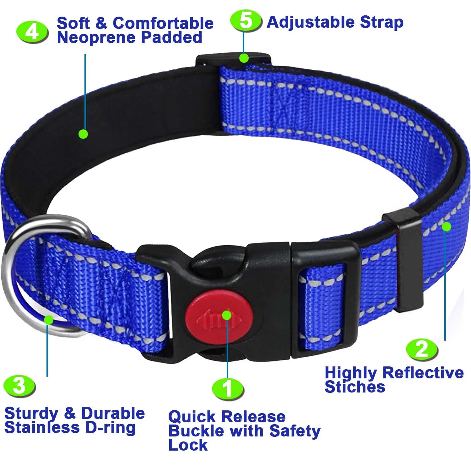 HKEEY Dog Collar, Adjustable Reflective Nylon Dog Collar Classic Solid Colors, Soft Neoprene Padding for Small Medium Sized Dogs Neck (9-14.2 Inch)