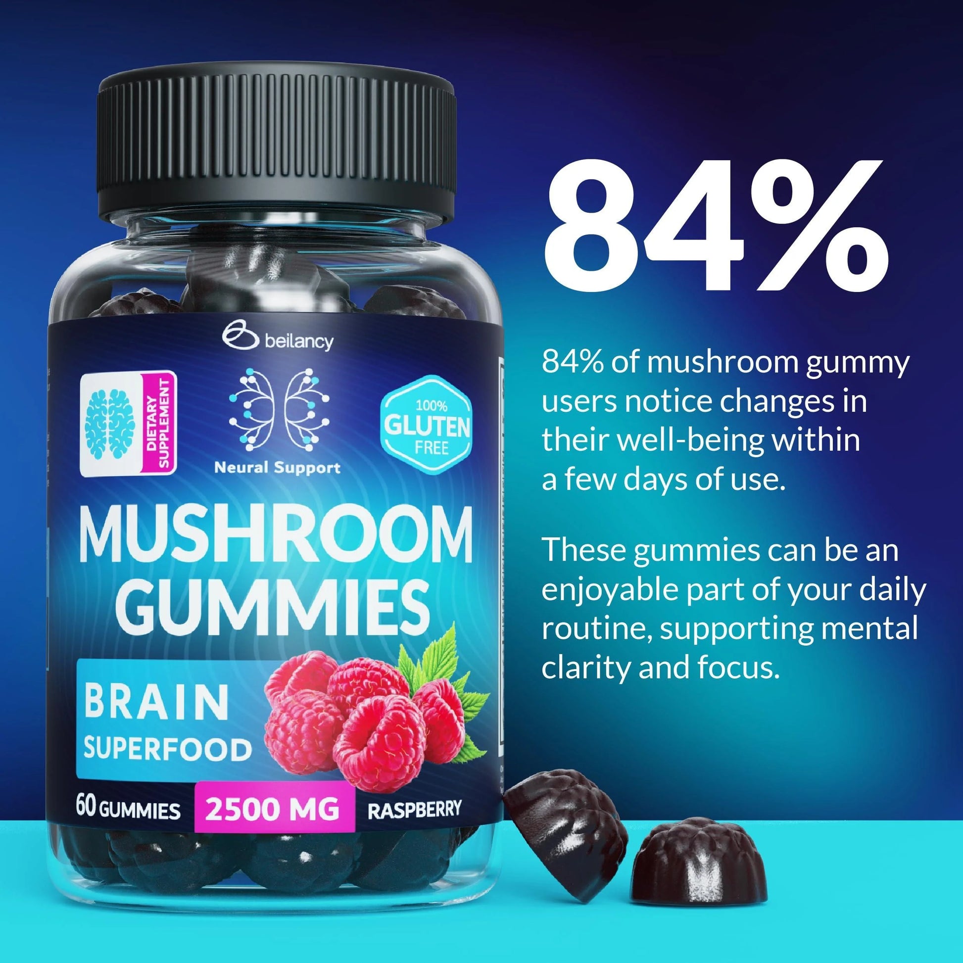 Lion'S Mane Gummies for Mental Clarity Reishi and Cordyceps Blend 60 Chews