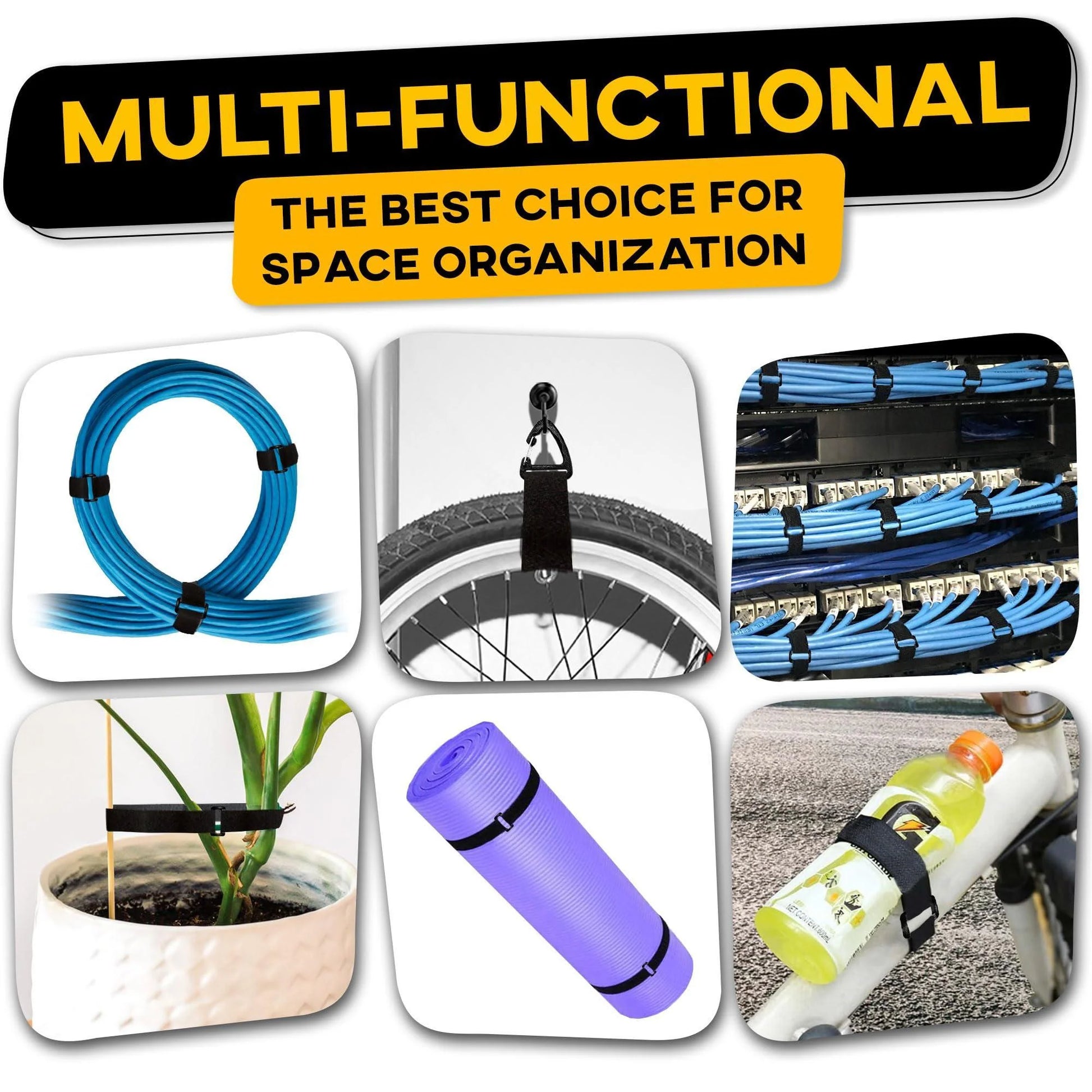 Hook and Loop Cable Straps with 50 Bucklets and 25 Carabineres Reusable