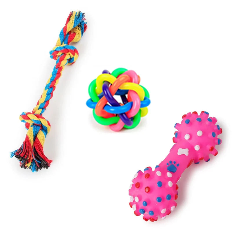 4 Pcs Dog Toys Pet Ball Bone Rope Squeaky Plush Toys Kit Puppy Lnteractive Molar Chewing Toy for Small Large Dogs Pug Supplies