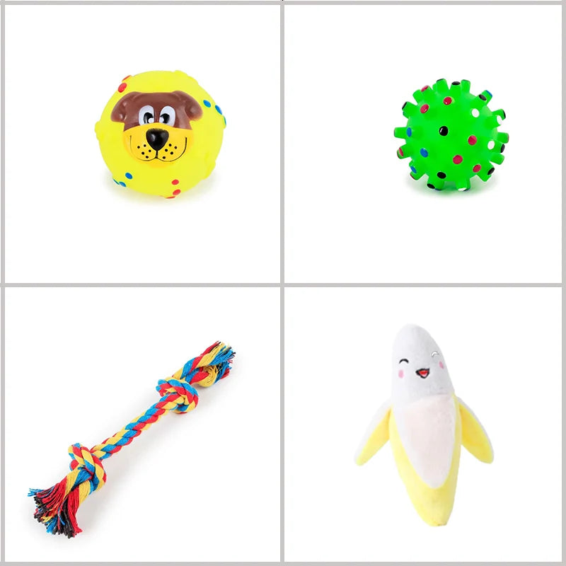 4 Pcs Dog Toys Pet Ball Bone Rope Squeaky Plush Toys Kit Puppy Lnteractive Molar Chewing Toy for Small Large Dogs Pug Supplies