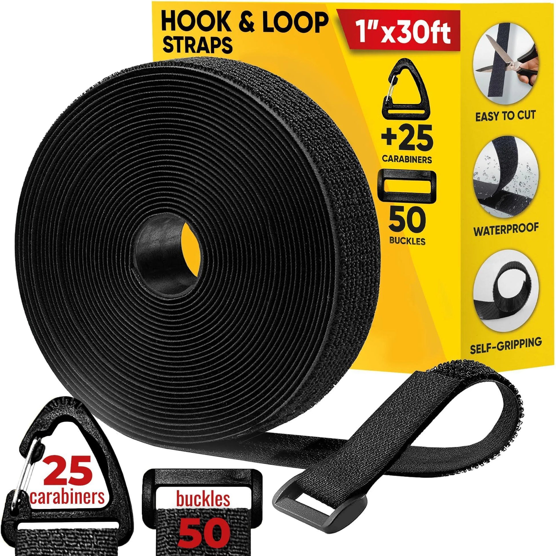 Hook and Loop Cable Straps with 50 Bucklets and 25 Carabineres Reusable