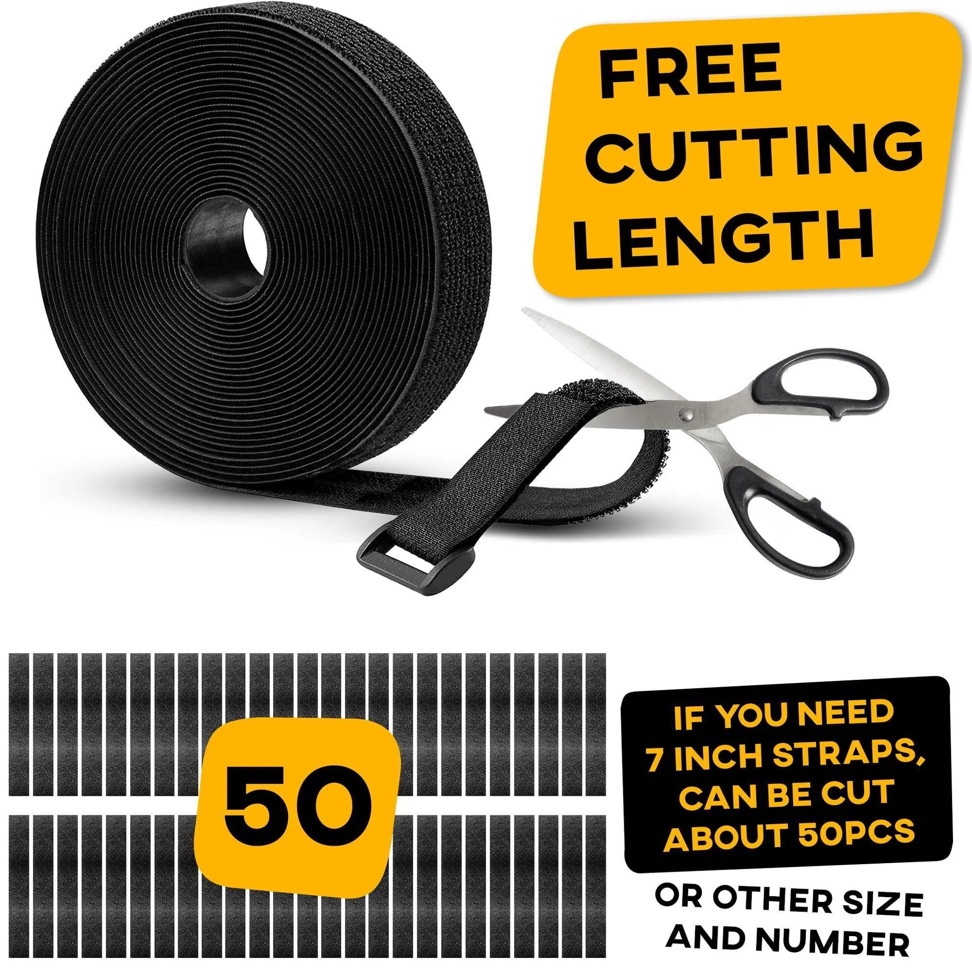 Hook and Loop Cable Straps with 50 Bucklets and 25 Carabineres Reusable