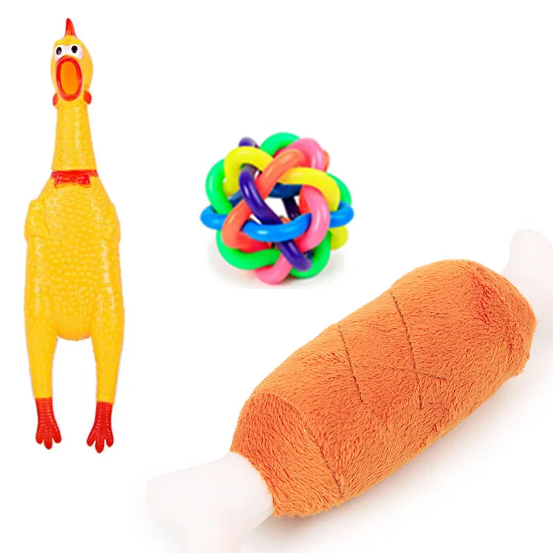 4 Pcs Dog Toys Pet Ball Bone Rope Squeaky Plush Toys Kit Puppy Lnteractive Molar Chewing Toy for Small Large Dogs Pug Supplies