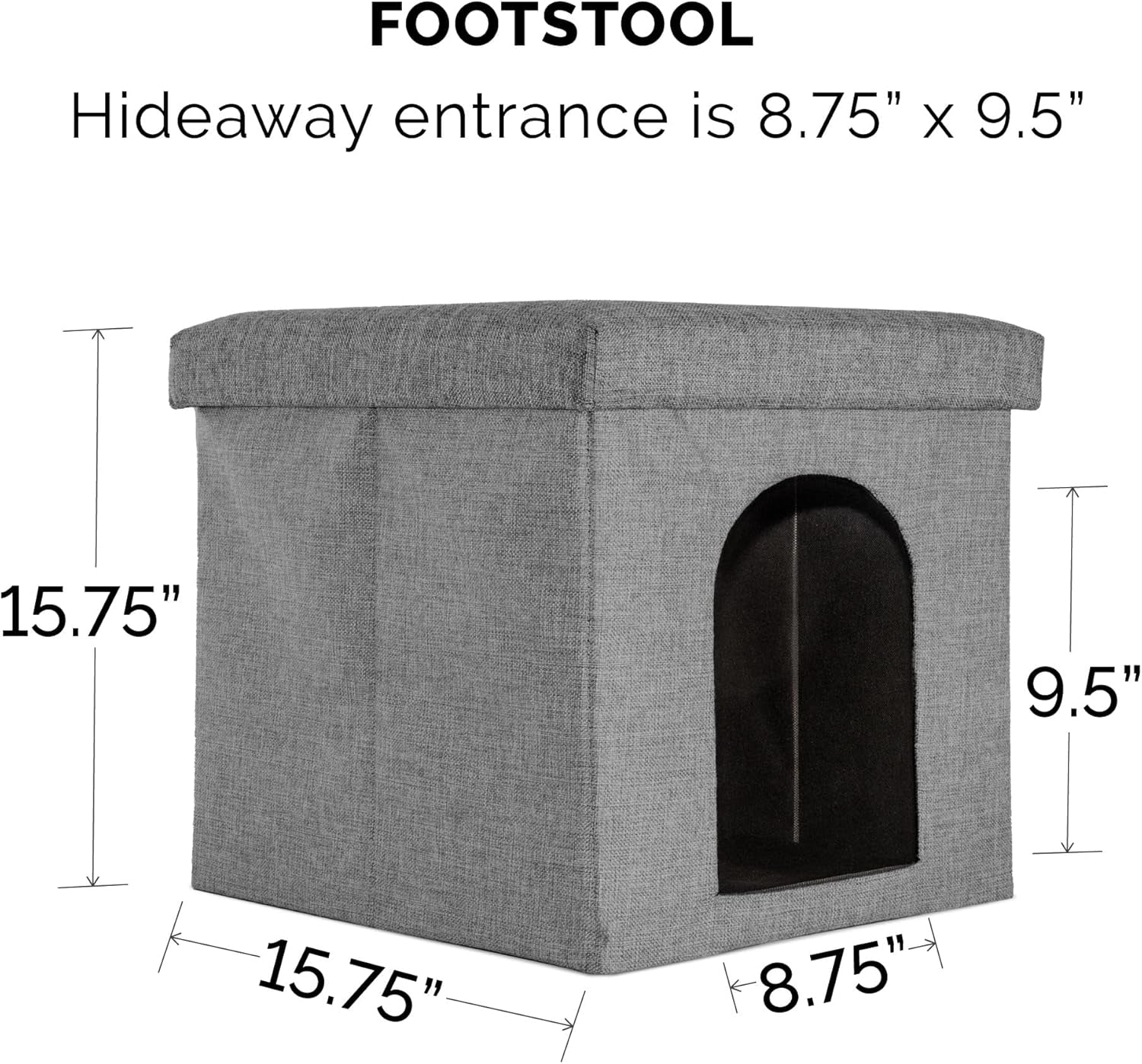 Pet House for Cats and Small Dogs - Collapsible Living Room Ottoman Footstool Cat Cave Condo Storage, Stormy Gray, Small