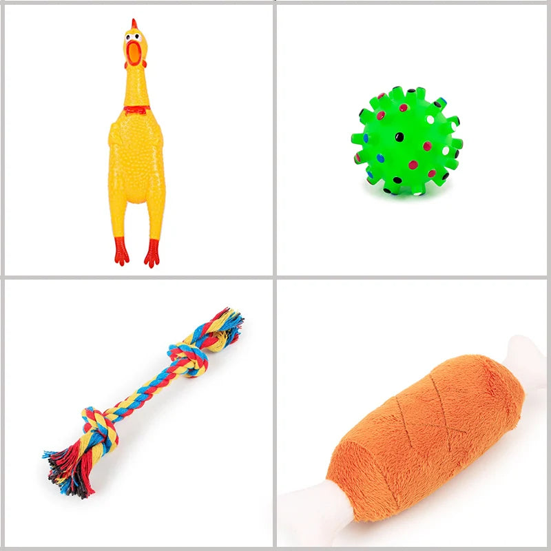4 Pcs Dog Toys Pet Ball Bone Rope Squeaky Plush Toys Kit Puppy Lnteractive Molar Chewing Toy for Small Large Dogs Pug Supplies