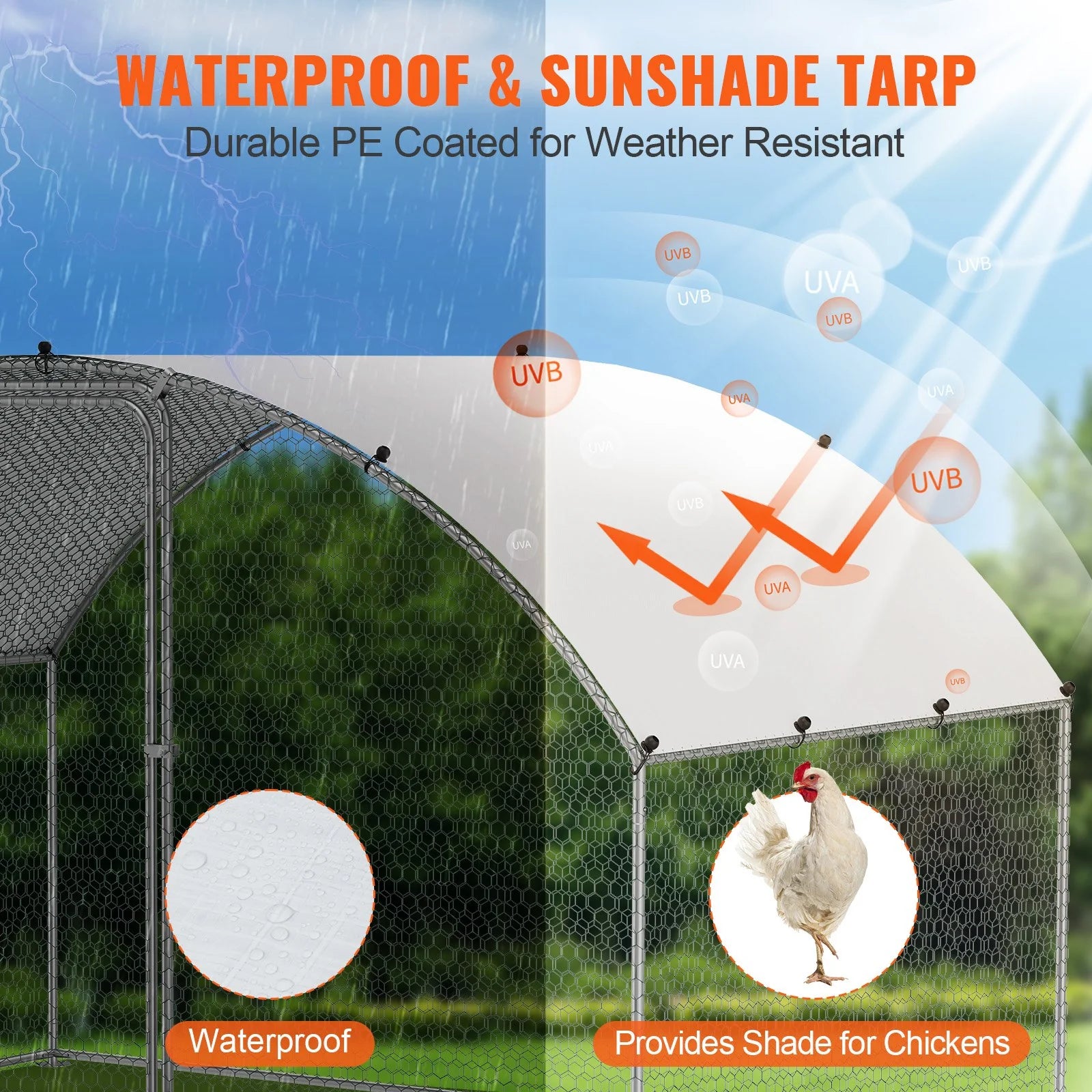 VEVOR Chicken Coop, 9.8X6.5X6.5Ft Walk-In Large Metal Chicken Run for Yard with Waterproof Cover, Doom Roof Hen House with Security Lock for Outdoor and Backyard, Farm, Duck Rabbit Cage Poultry Pen