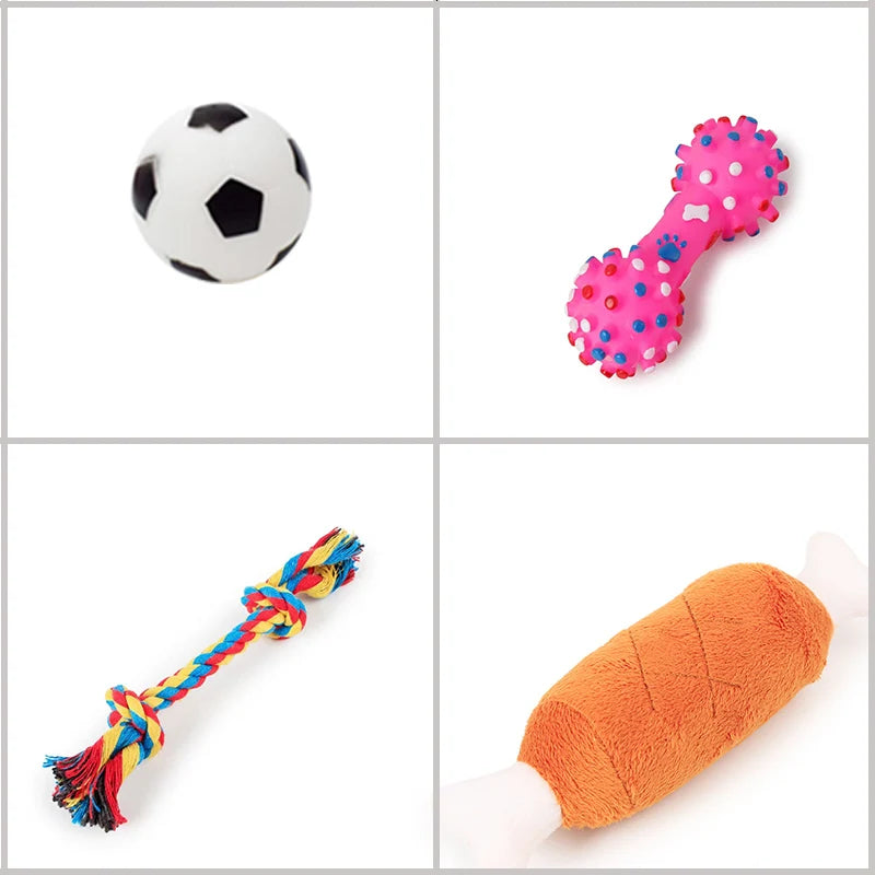 4 Pcs Dog Toys Pet Ball Bone Rope Squeaky Plush Toys Kit Puppy Lnteractive Molar Chewing Toy for Small Large Dogs Pug Supplies