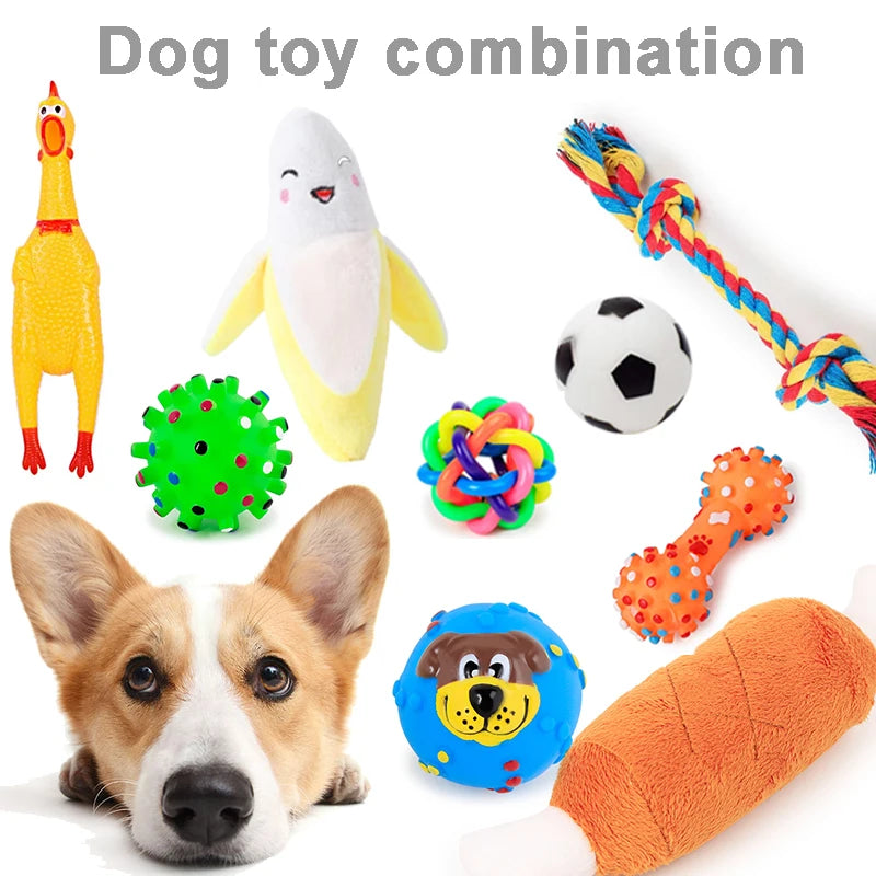 4 Pcs Dog Toys Pet Ball Bone Rope Squeaky Plush Toys Kit Puppy Lnteractive Molar Chewing Toy for Small Large Dogs Pug Supplies