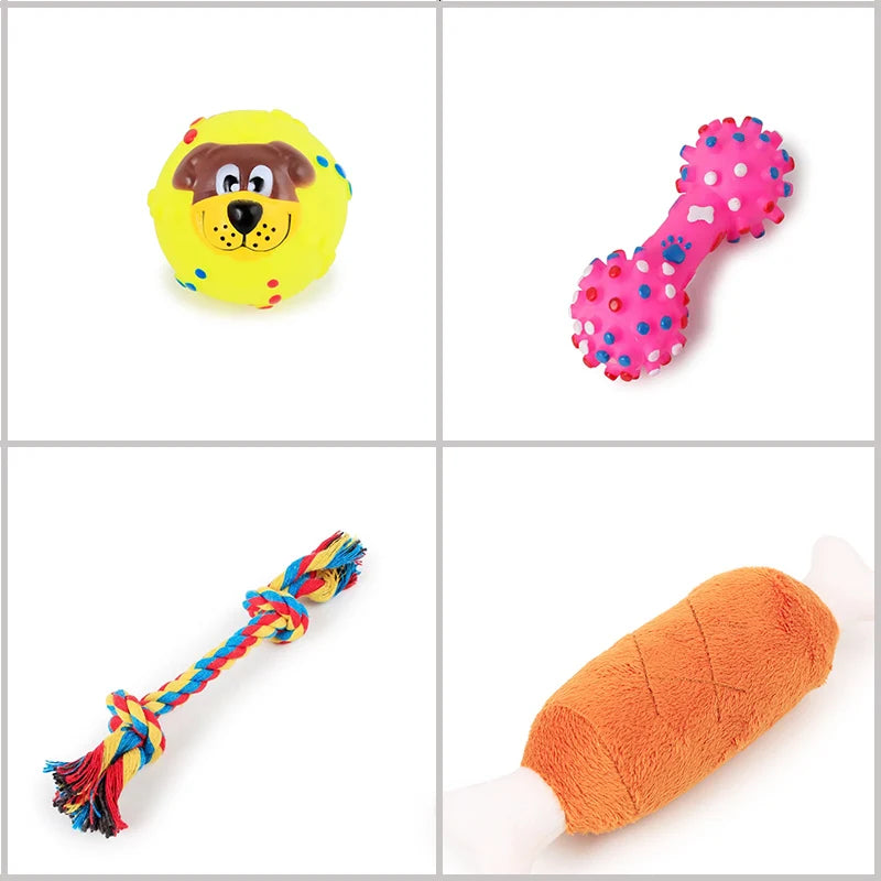 4 Pcs Dog Toys Pet Ball Bone Rope Squeaky Plush Toys Kit Puppy Lnteractive Molar Chewing Toy for Small Large Dogs Pug Supplies