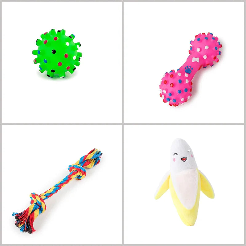 4 Pcs Dog Toys Pet Ball Bone Rope Squeaky Plush Toys Kit Puppy Lnteractive Molar Chewing Toy for Small Large Dogs Pug Supplies