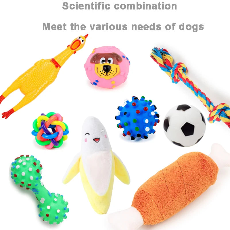 4 Pcs Dog Toys Pet Ball Bone Rope Squeaky Plush Toys Kit Puppy Lnteractive Molar Chewing Toy for Small Large Dogs Pug Supplies