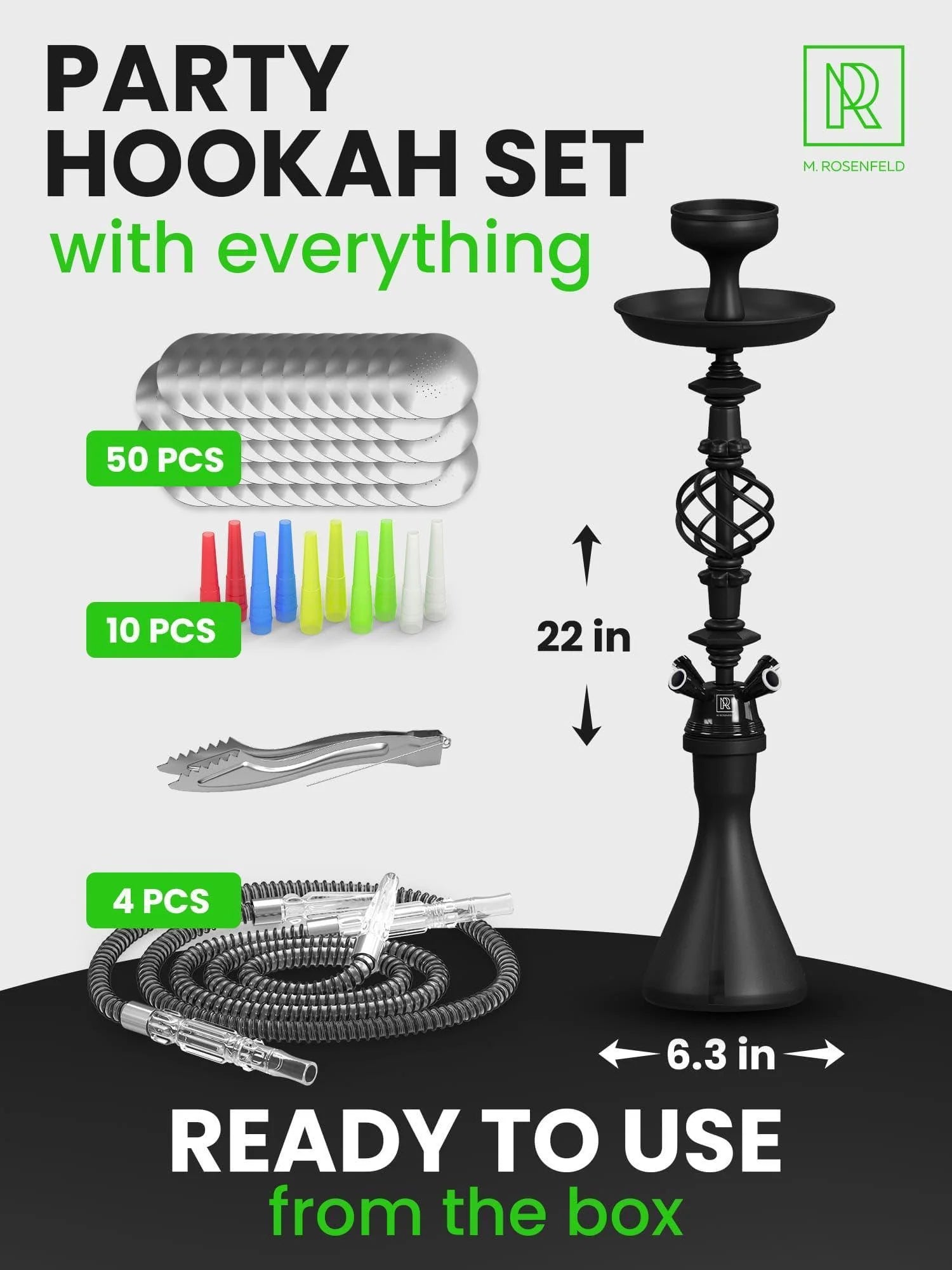 Hookah Set with Everything 4 Hose Black Hookah Set 50X Foil Big Silicone Bowl